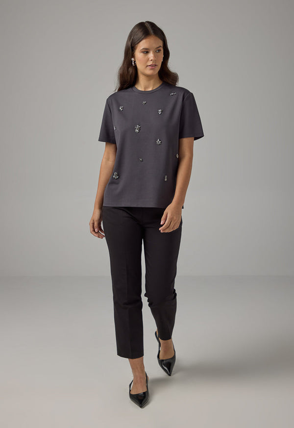 Choice Solid Crystal Embellished T-Shirt Anthracite