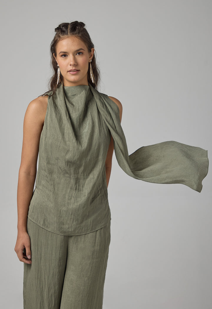 Choice Crinkled Sleeveless Top Olive