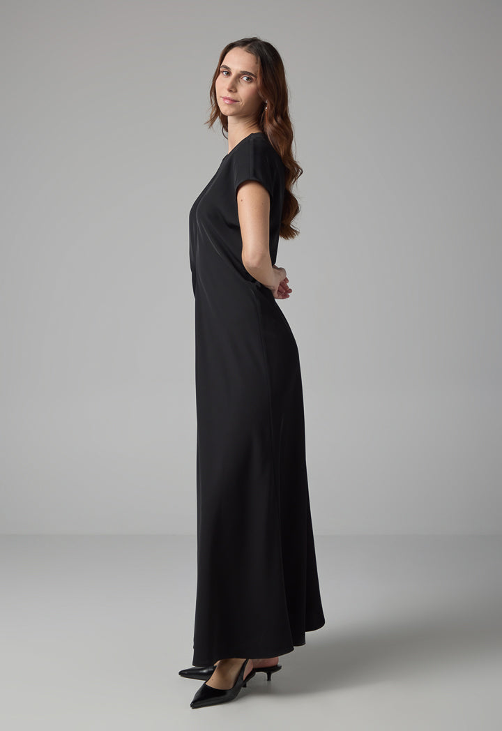 Choice Gathered Waist Flared Dress Black