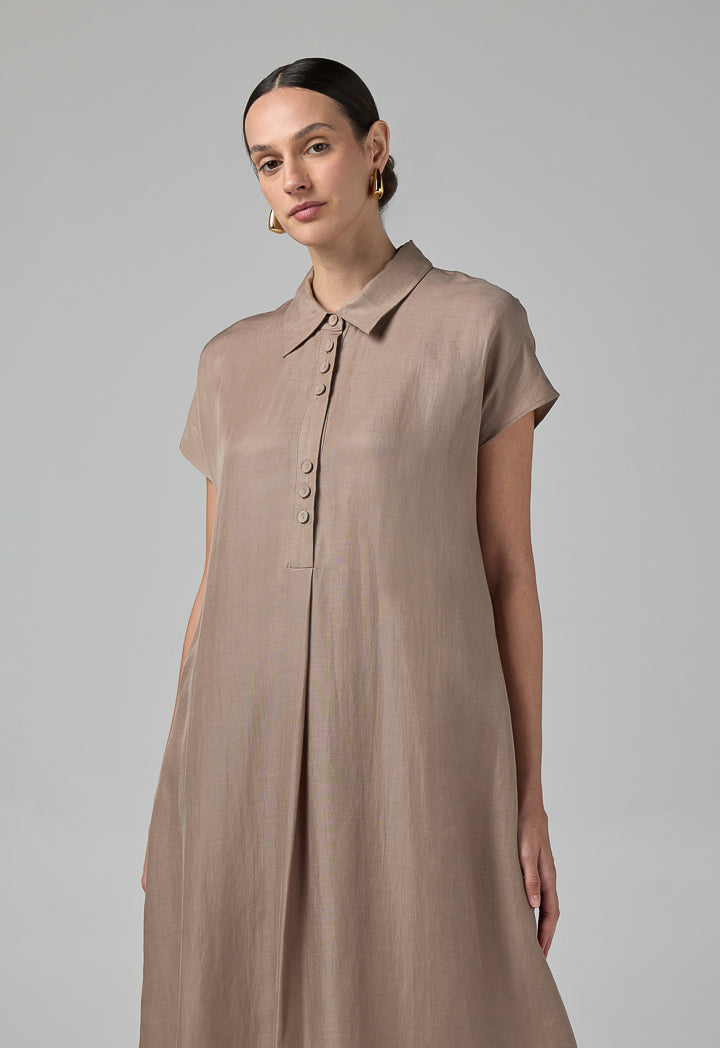 Choice Half Buttons Cap Sleeves Dress  Vison