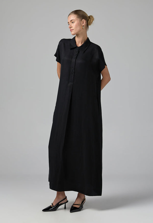 Choice Half Buttons Cap Sleeves Dress  Black