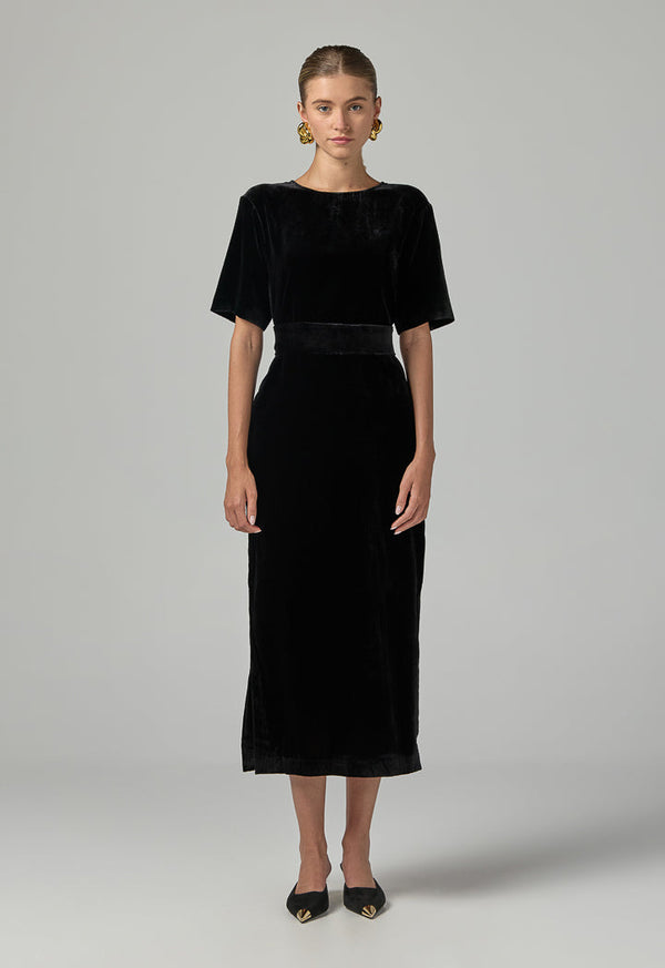 Choice Short Sleeve Velvet Dress  Black