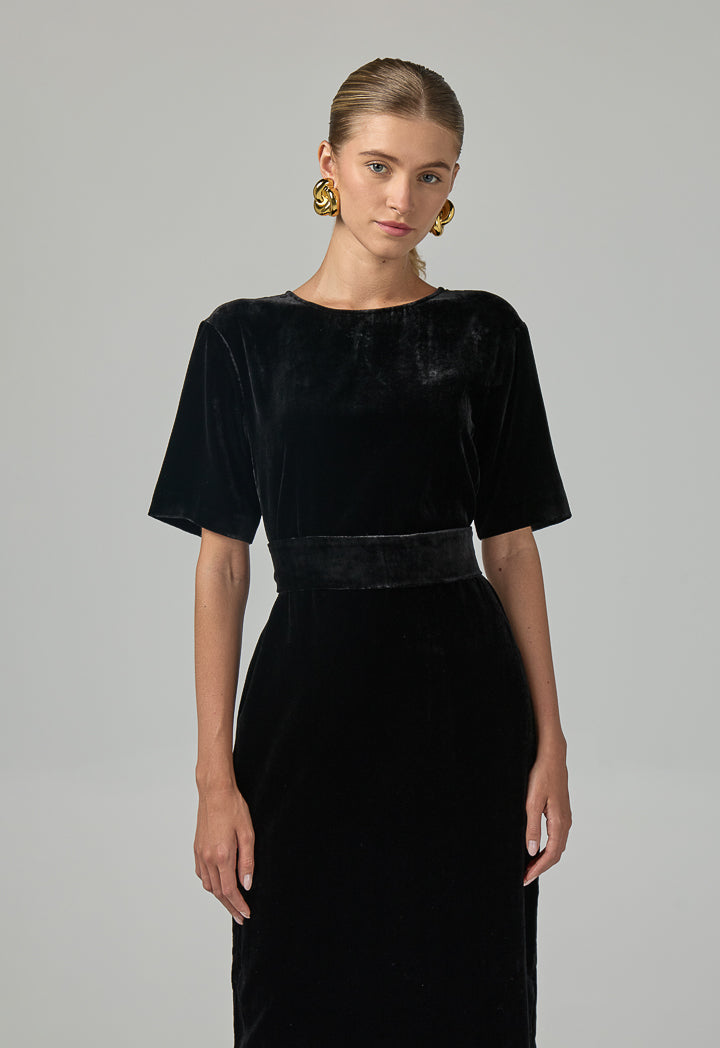 Choice Short Sleeve Velvet Dress  Black