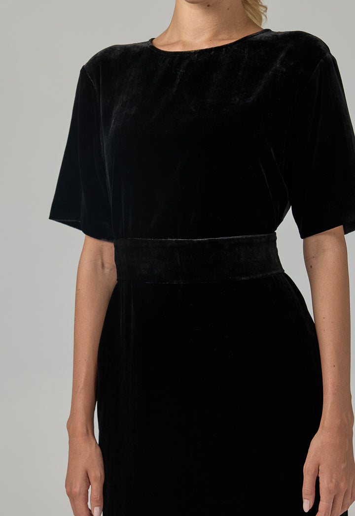 Choice Short Sleeve Velvet Dress  Black