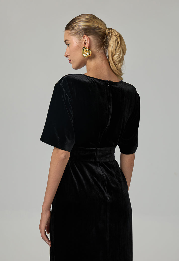 Choice Short Sleeve Velvet Dress  Black
