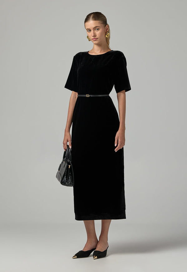 Choice Short Sleeve Velvet Dress  Black