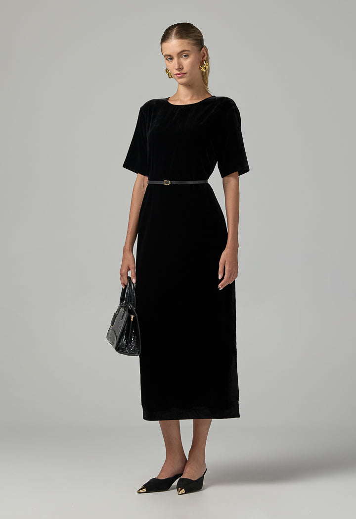 Choice Short Sleeve Velvet Dress  Black