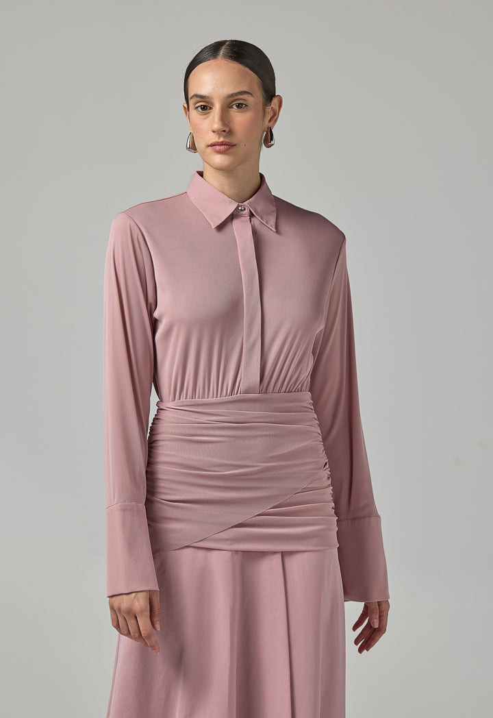 Choice Gathered Waist Wrap Maxi Dress Pink