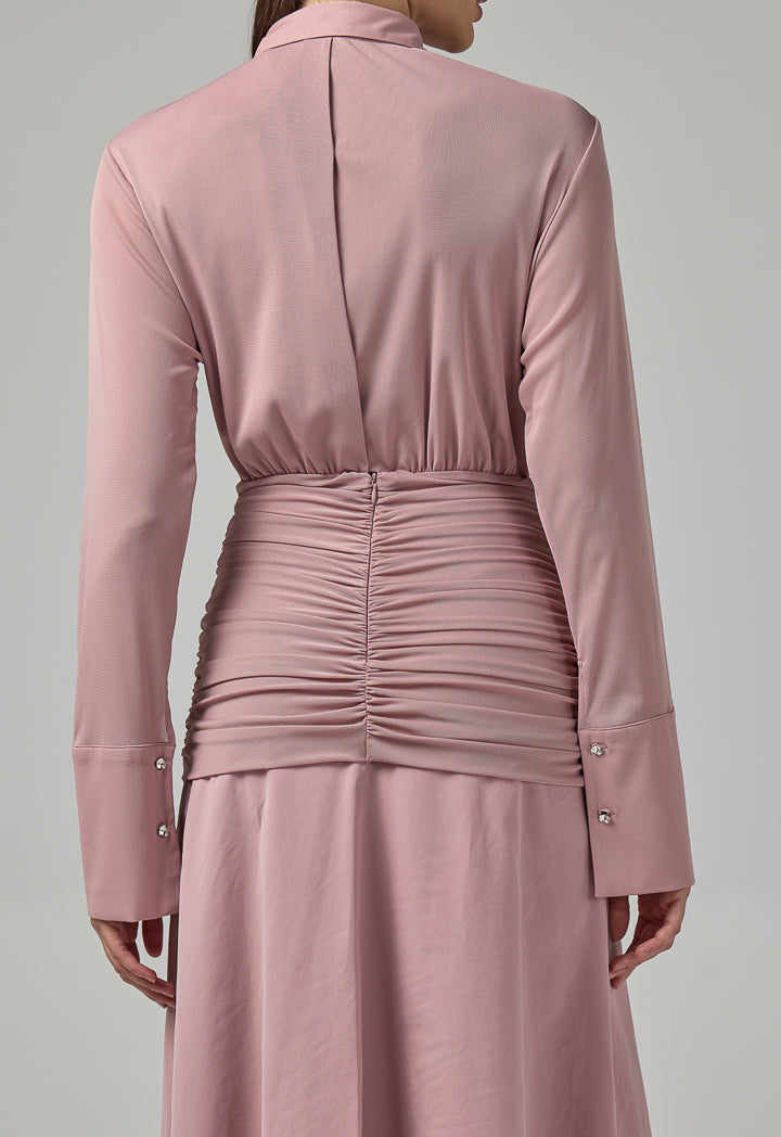 Choice Gathered Waist Wrap Maxi Dress Pink