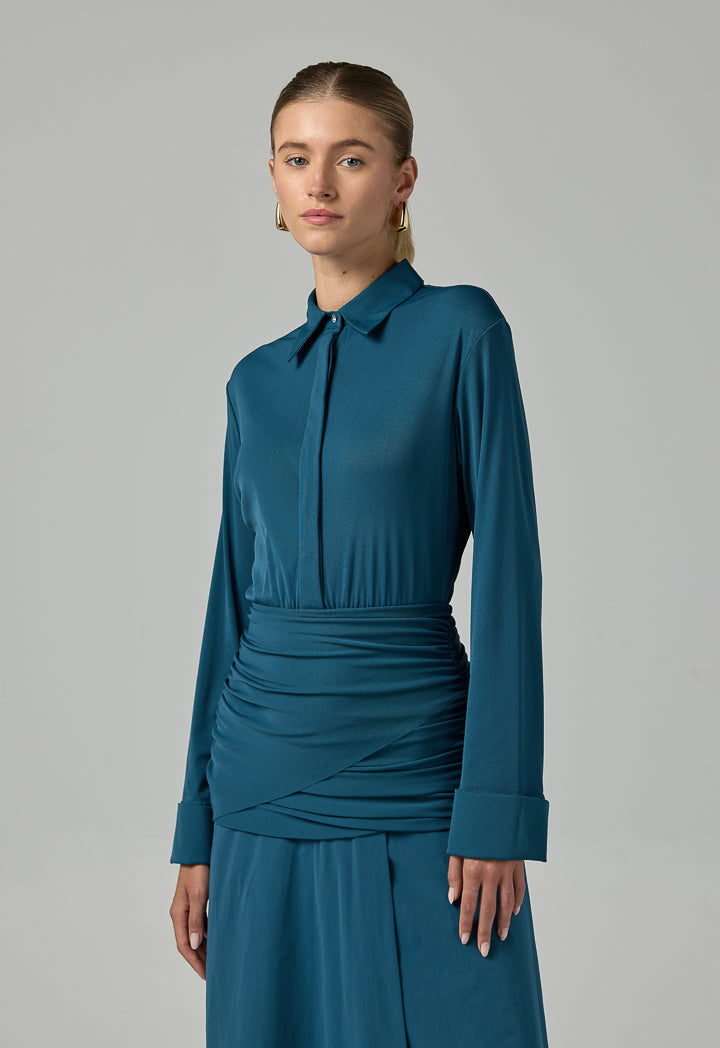 Choice Gathered Waist Wrap Maxi Dress Teal