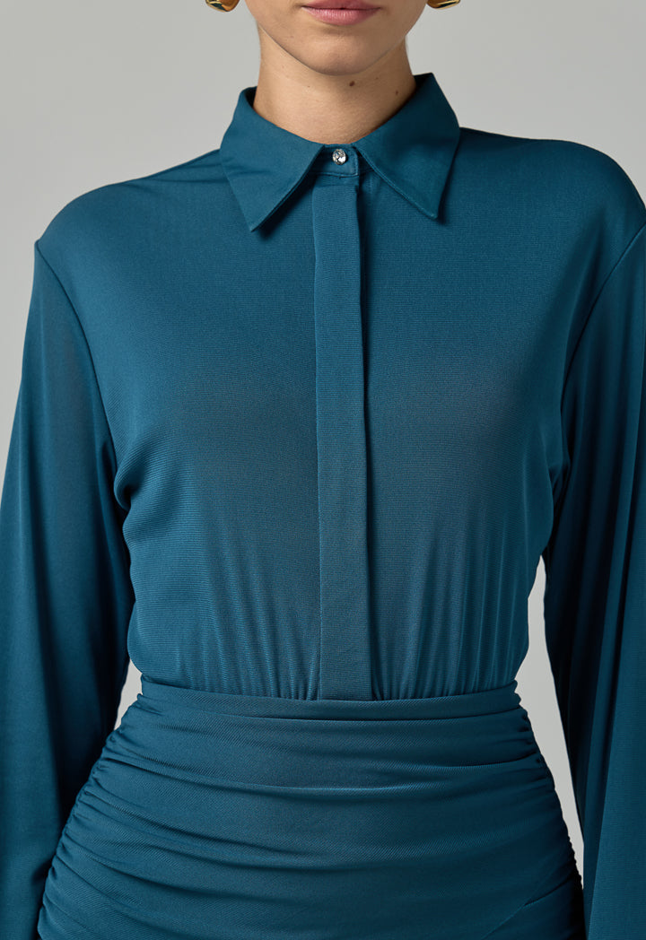 Choice Gathered Waist Wrap Maxi Dress Teal