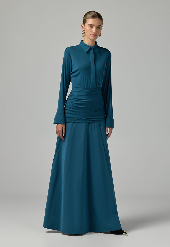 Choice Gathered Waist Wrap Maxi Dress Teal