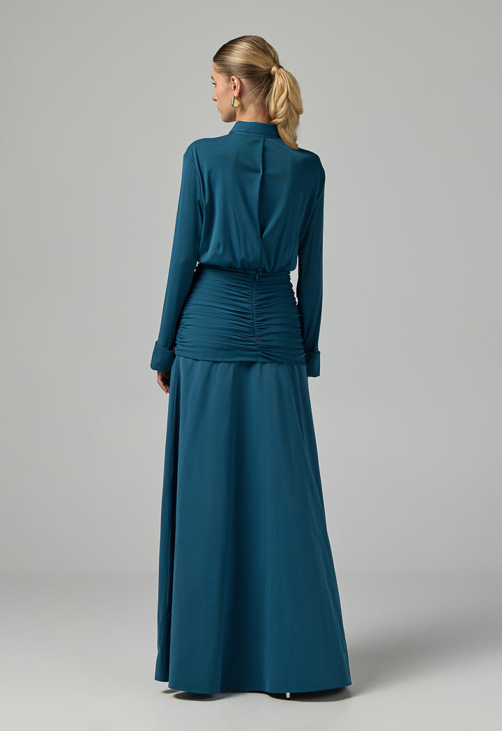 Choice Gathered Waist Wrap Maxi Dress Teal