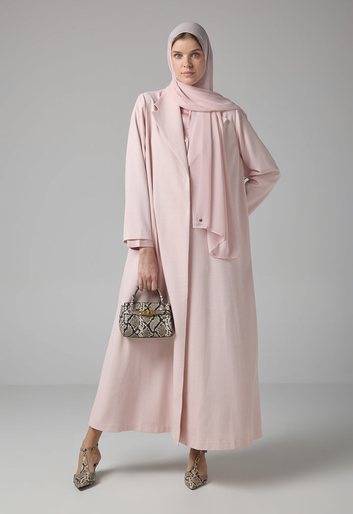 Choice Notched Collar Solid Abaya With Hijab Pink