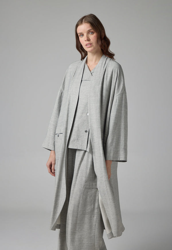 Choice Solid Front Pockets Crinkled Abaya Grey