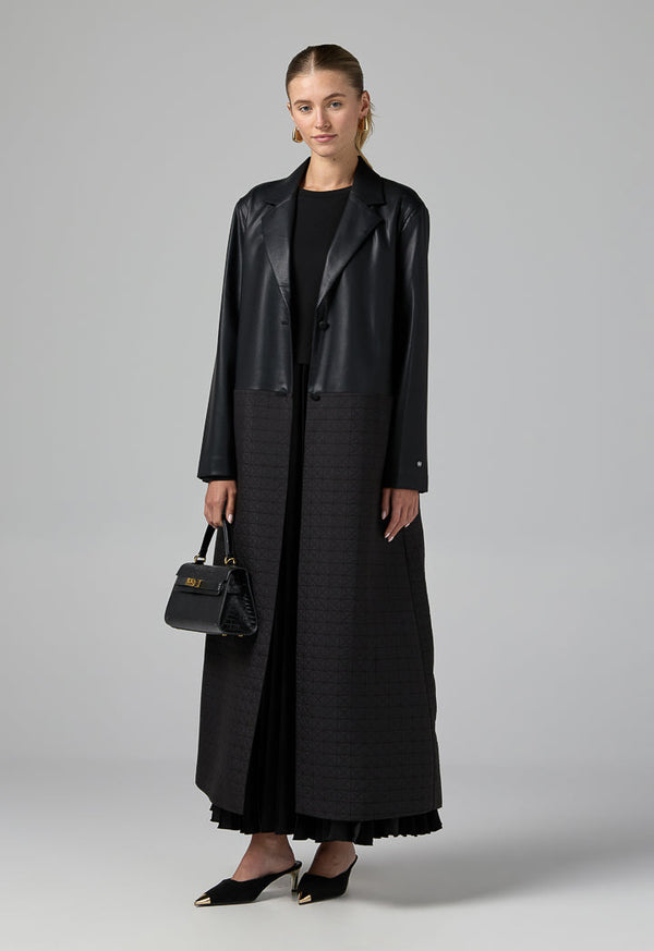 Choice Pu Leather Quilted Coat Black