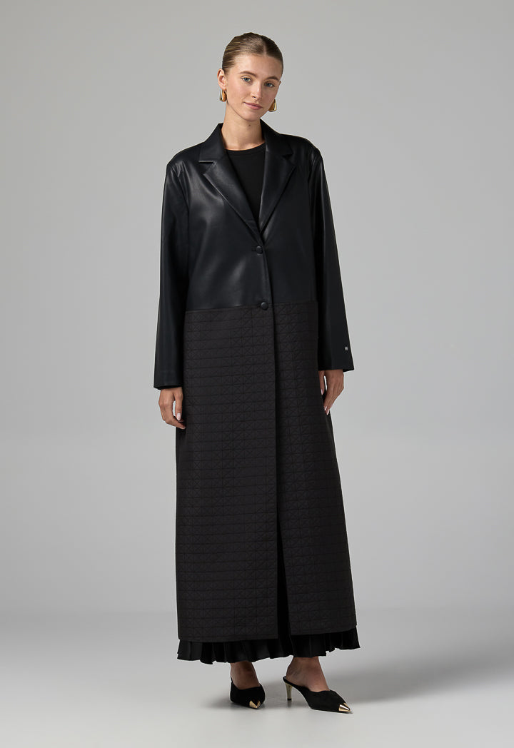 Choice Pu Leather Quilted Coat Black