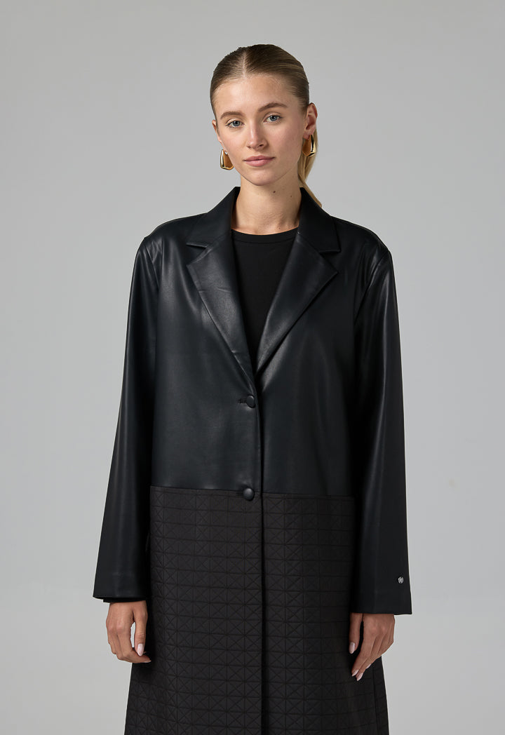 Choice Pu Leather Quilted Coat Black