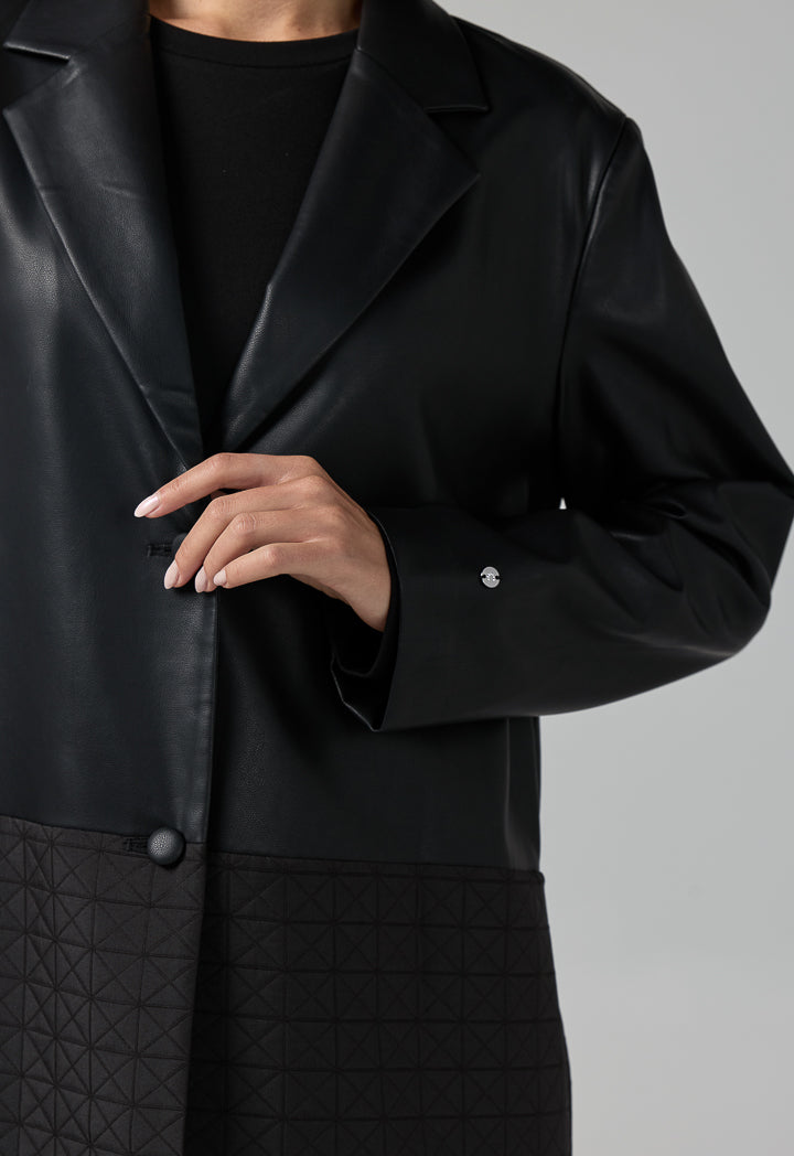 Choice Pu Leather Quilted Coat Black