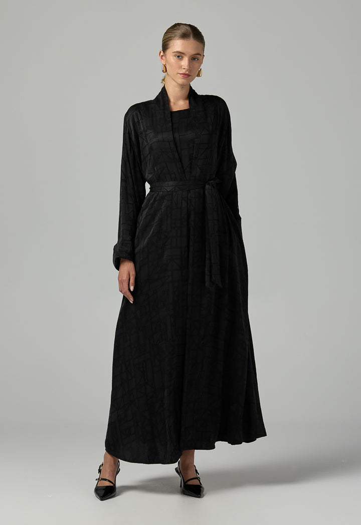 Choice Long Sleeves Belted Abaya With Hijab (2Pcs) Black