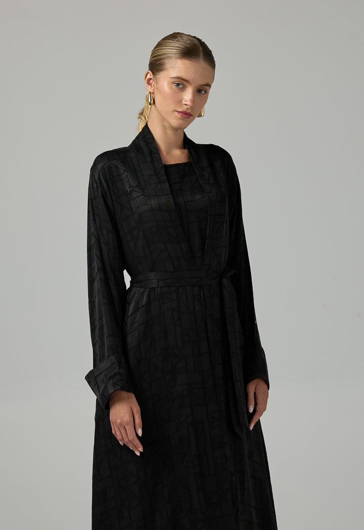 Choice Long Sleeves Belted Abaya With Hijab (2Pcs) Black