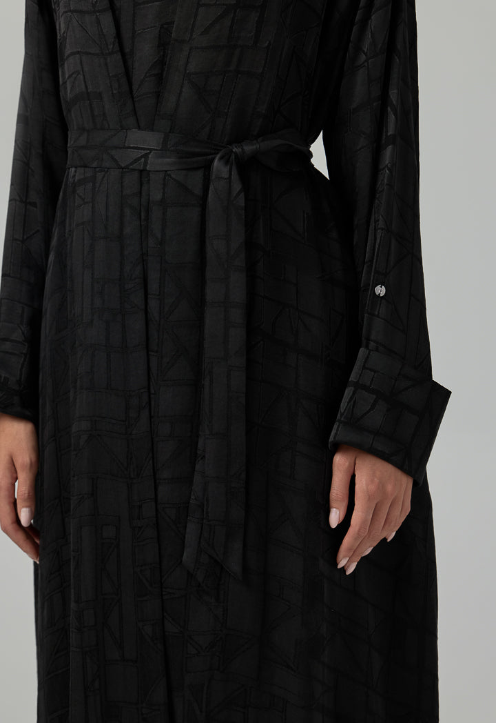 Choice Long Sleeves Belted Abaya With Hijab (2Pcs) Black