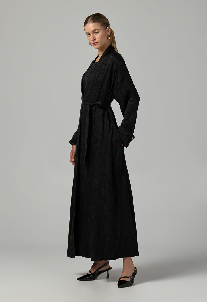 Choice Long Sleeves Belted Abaya With Hijab (2Pcs) Black