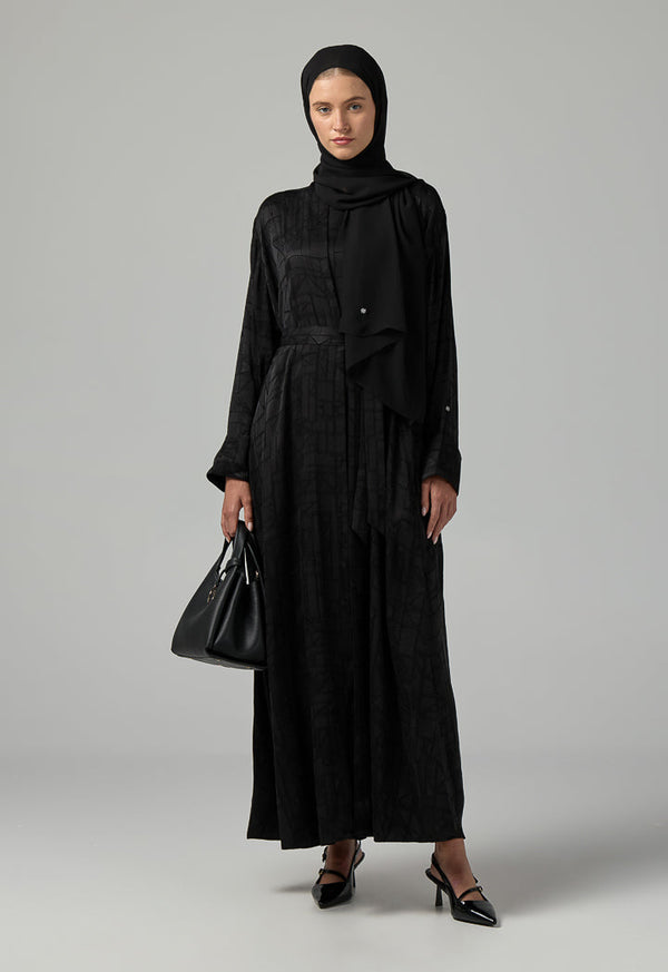 Choice Long Sleeves Belted Abaya With Hijab (2Pcs) Black