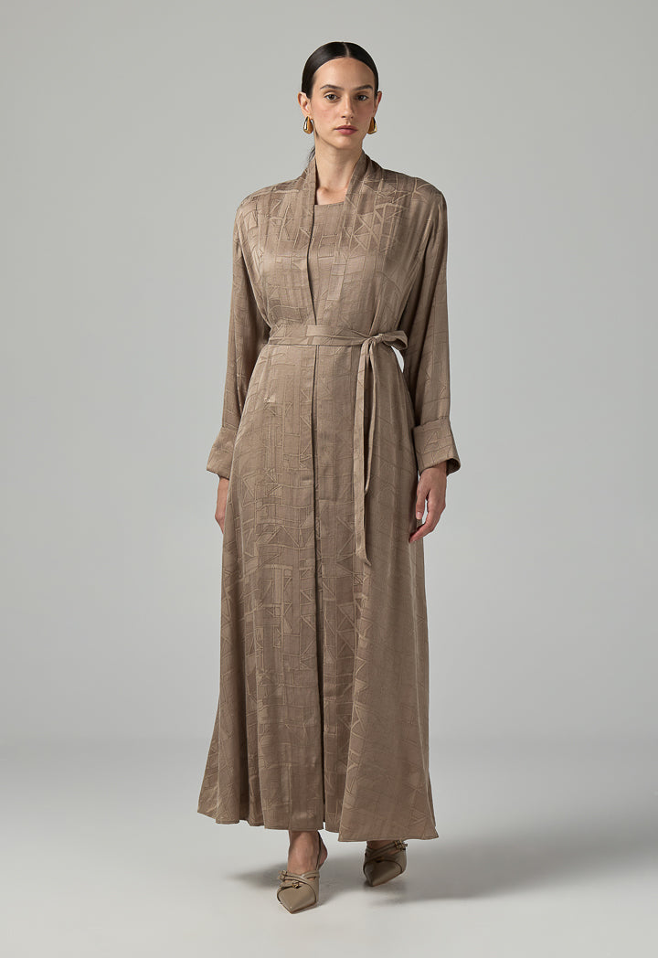 Choice Long Sleeves Belted Abaya With Hijab (2Pcs) Vison