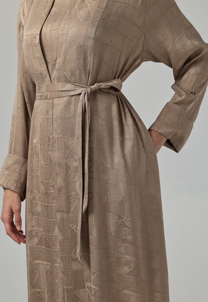 Choice Long Sleeves Belted Abaya With Hijab (2Pcs) Vison