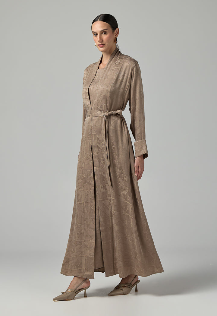 Choice Long Sleeves Belted Abaya With Hijab (2Pcs) Vison