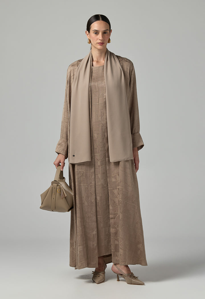 Choice Long Sleeves Belted Abaya With Hijab (2Pcs) Vison