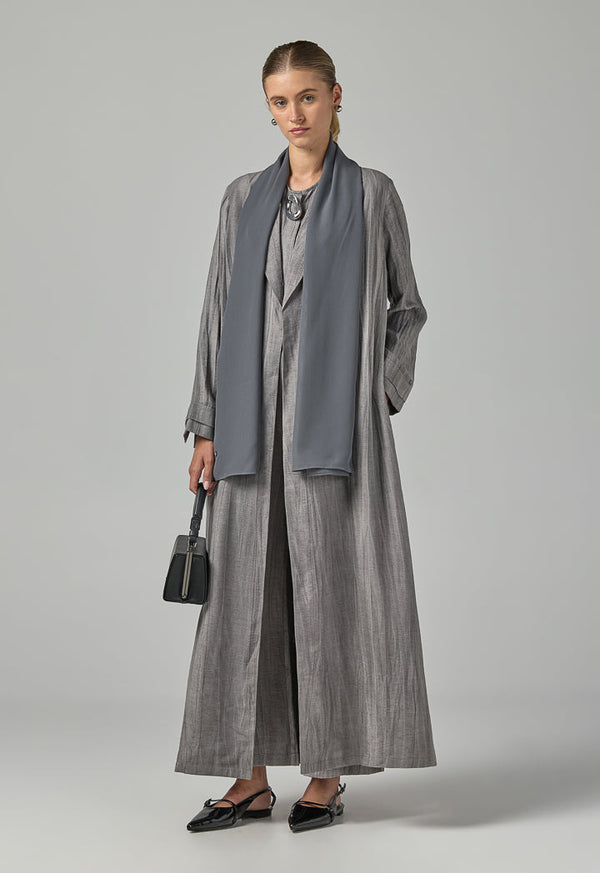 Choice Solid Textured Abaya With Hijab (2Pcs) Grey