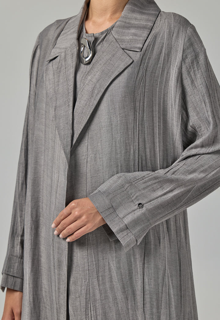 Choice Solid Textured Abaya With Hijab (2Pcs) Grey