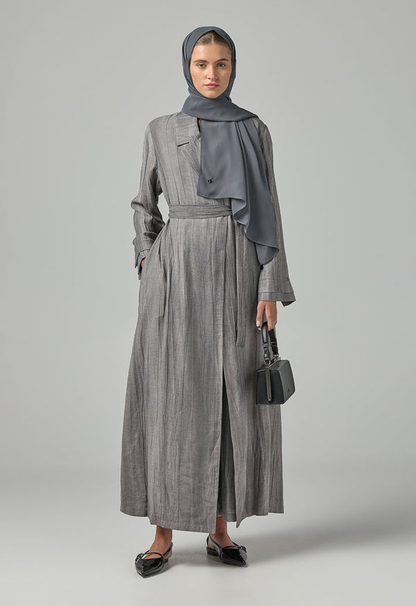 Choice Solid Textured Abaya With Hijab (2Pcs) Grey