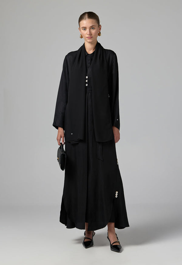 Choice Single Tone Long Sleeve Abaya With Hijab (2Pcs) Black