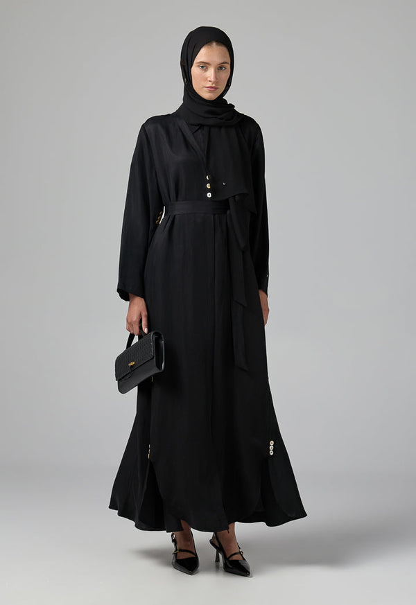 Choice Single Tone Long Sleeve Abaya With Hijab (2Pcs) Black