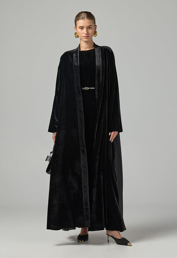 Choice Solid Velvet Open Abaya Black
