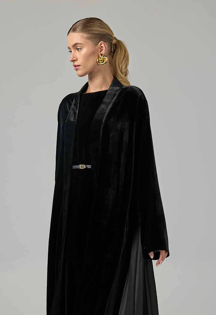 Choice Solid Velvet Open Abaya Black