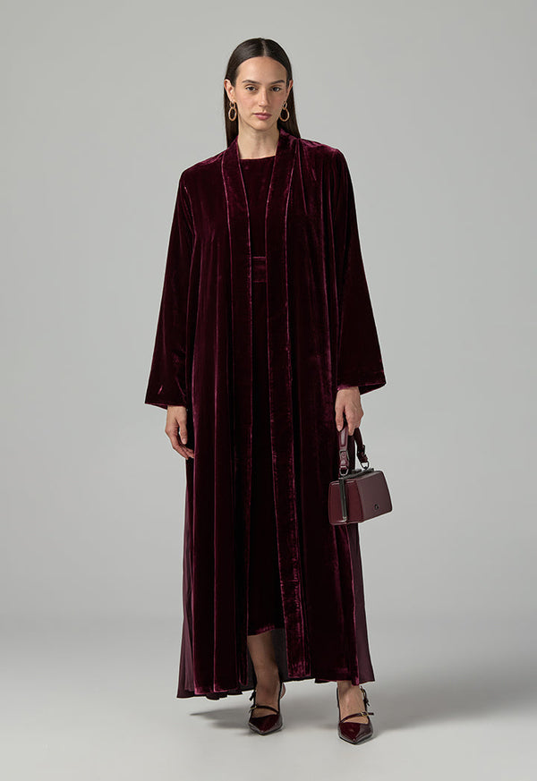 Choice Solid Velvet Open Abaya Burgundy