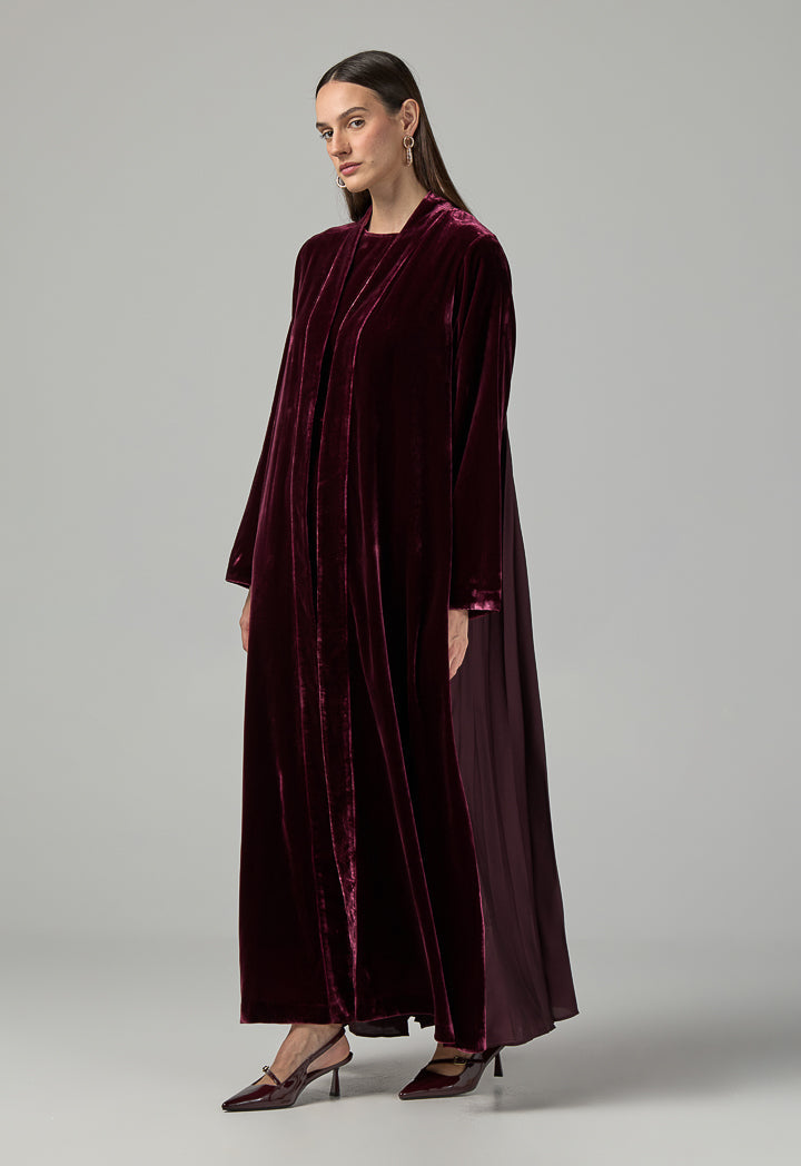 Choice Solid Velvet Open Abaya Burgundy