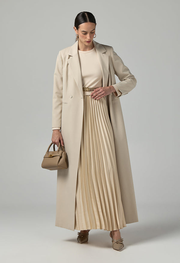 Choice Solid Pleated Maxi Dress Beige