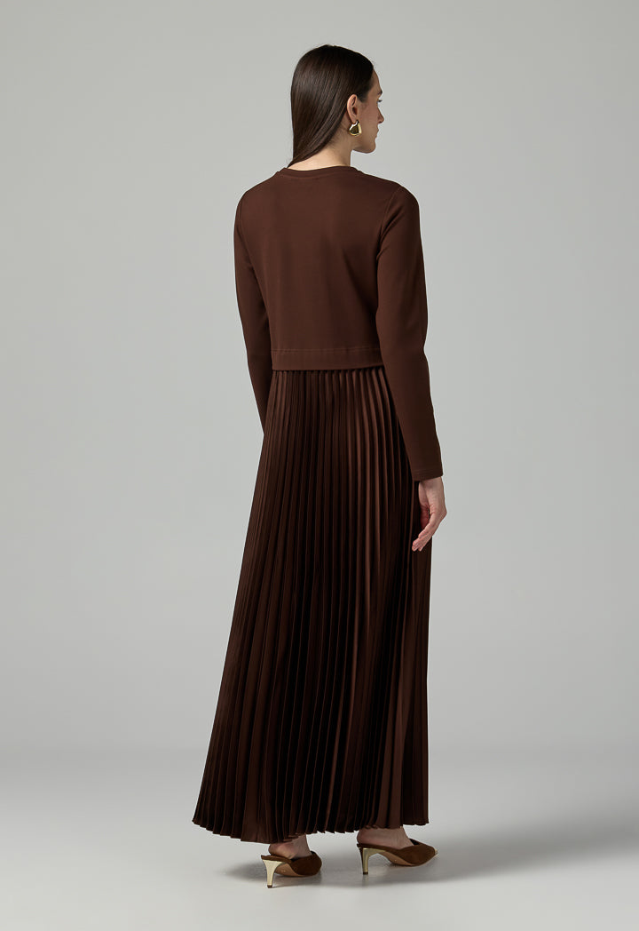 Choice Solid Pleated Maxi Dress Brown