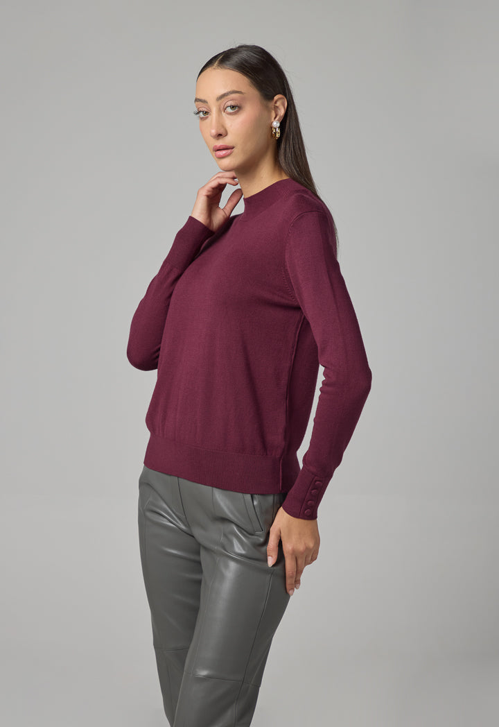 Choice High Round Neck Knitted Basic Blouse Burgundy