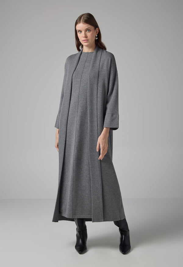 Choice Solid Drop Shoulder Knitted Winter Abaya Silver