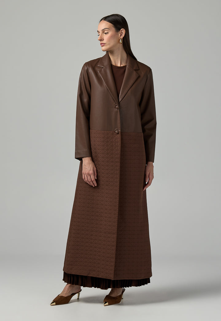 Choice Pu Leather Quilted Coat Brown