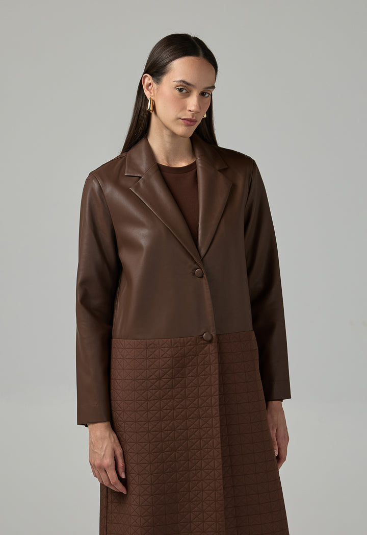 Choice Pu Leather Quilted Coat Brown