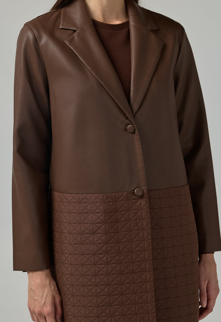 Choice Pu Leather Quilted Coat Brown