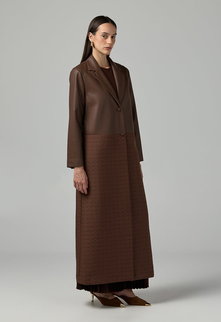 Choice Pu Leather Quilted Coat Brown