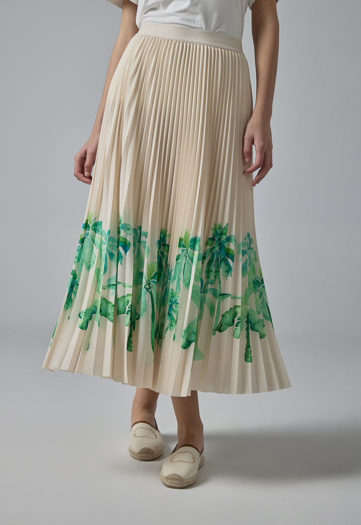 Choice Floral Print Pleated Skirt Cream